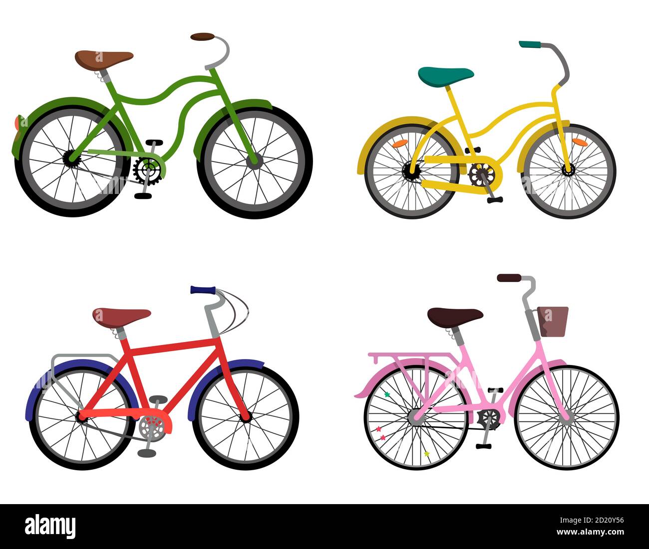 Set di diversi bycicles. Moto urbane in stile piatto. Illustrazione Vettoriale
