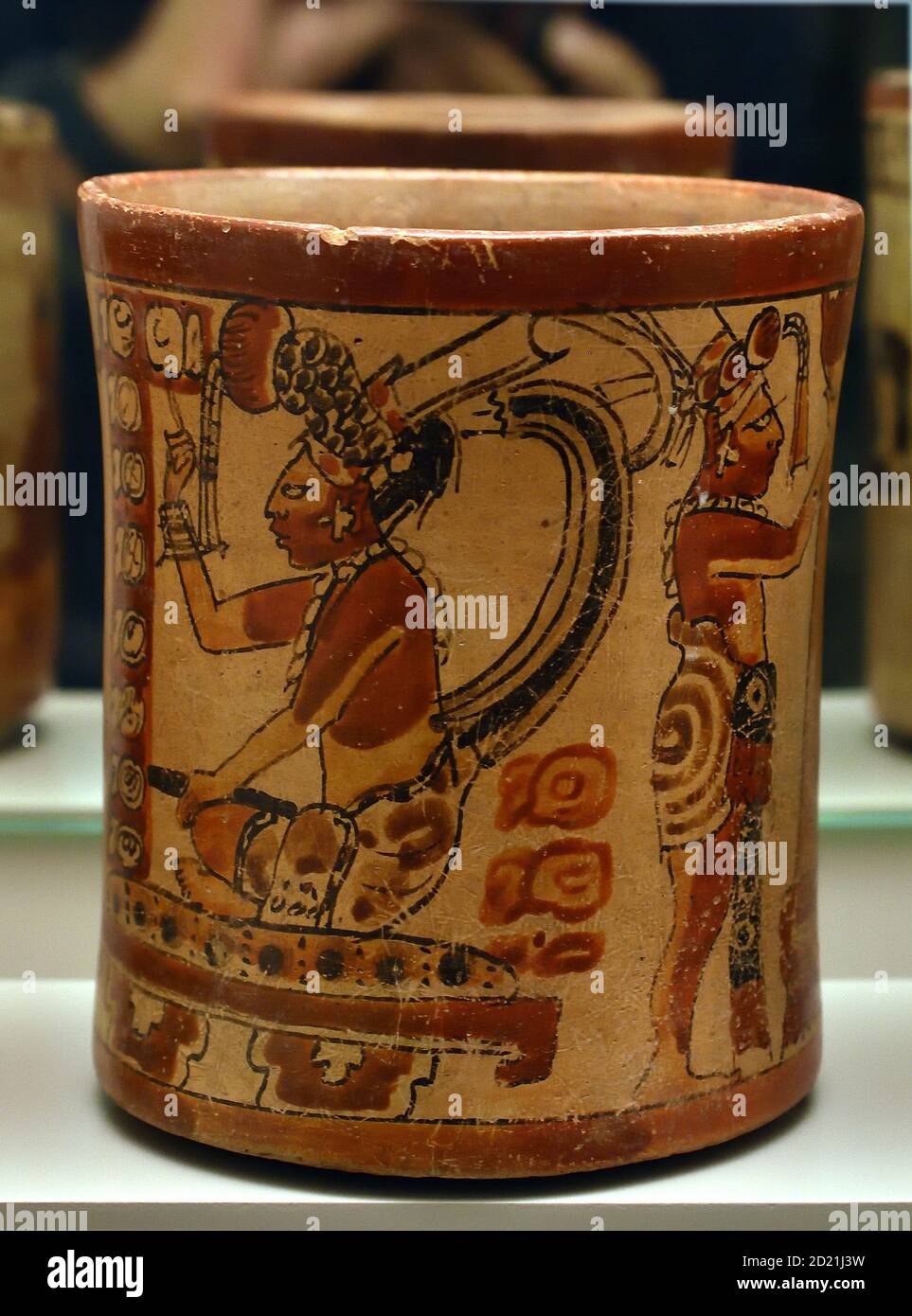 Vaso decorato con scene cortili. Ceramica dipinta. Cultura Maya. Periodo tardo Classico (600-900 d.C.). Mesoamerica. Centrale, America, americana, Foto Stock