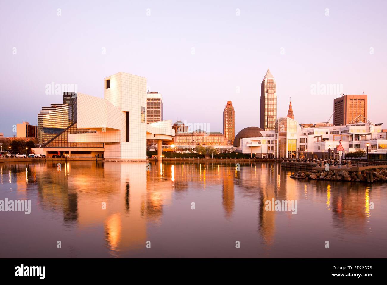 Skyline città centro dal porto, Cleveland, Ohio, Stati Uniti Foto Stock