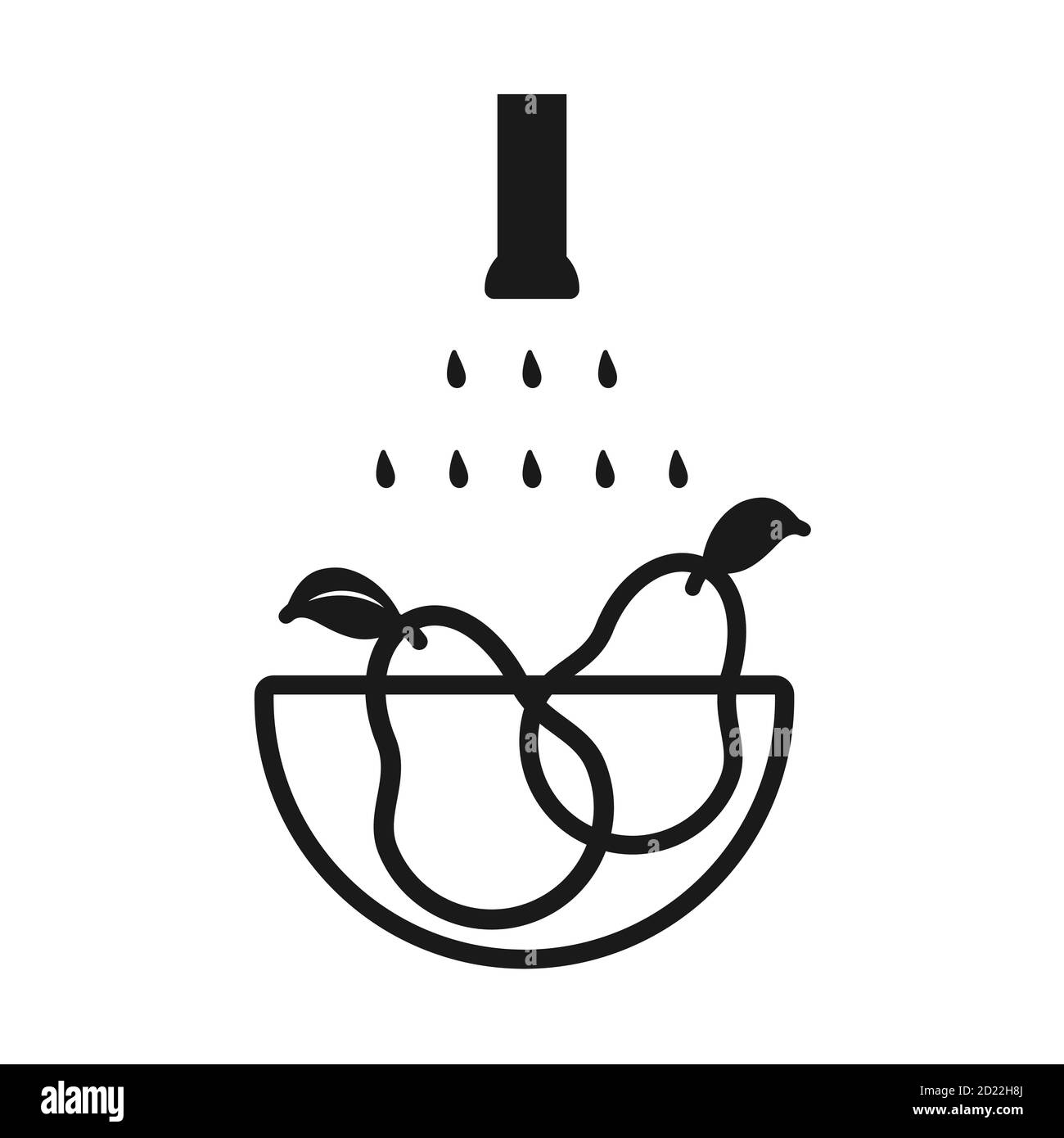 Icona del cibo per il lavaggio. Design line art. Illustrazione vettoriale isolata su sfondo bianco. Protezione antivirus, disinfezione dei frutti Illustrazione Vettoriale