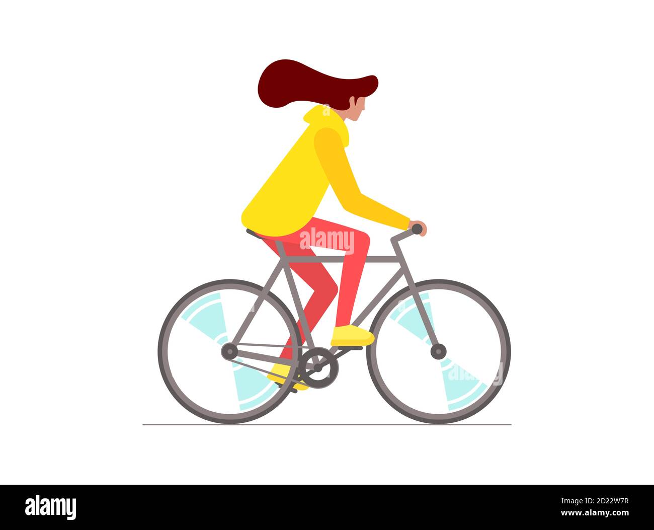 Hipster femmina bicicletta da corsa. Giovane ciclista donna isolato su sfondo bianco. Elegante ragazza su bicicletta piatta vettore eps illustrazione Illustrazione Vettoriale