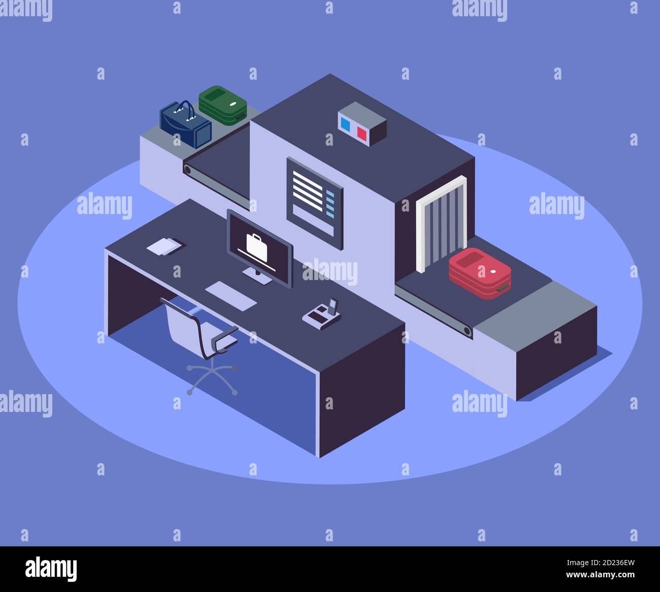 Immagine vettoriale isometrica a colori dello scanner per bagagli  dell'aeroporto. Moderna compagnia aerea misure di sicurezza concetto 3d  isolato su sfondo blu. Sicurezza Immagine e Vettoriale - Alamy