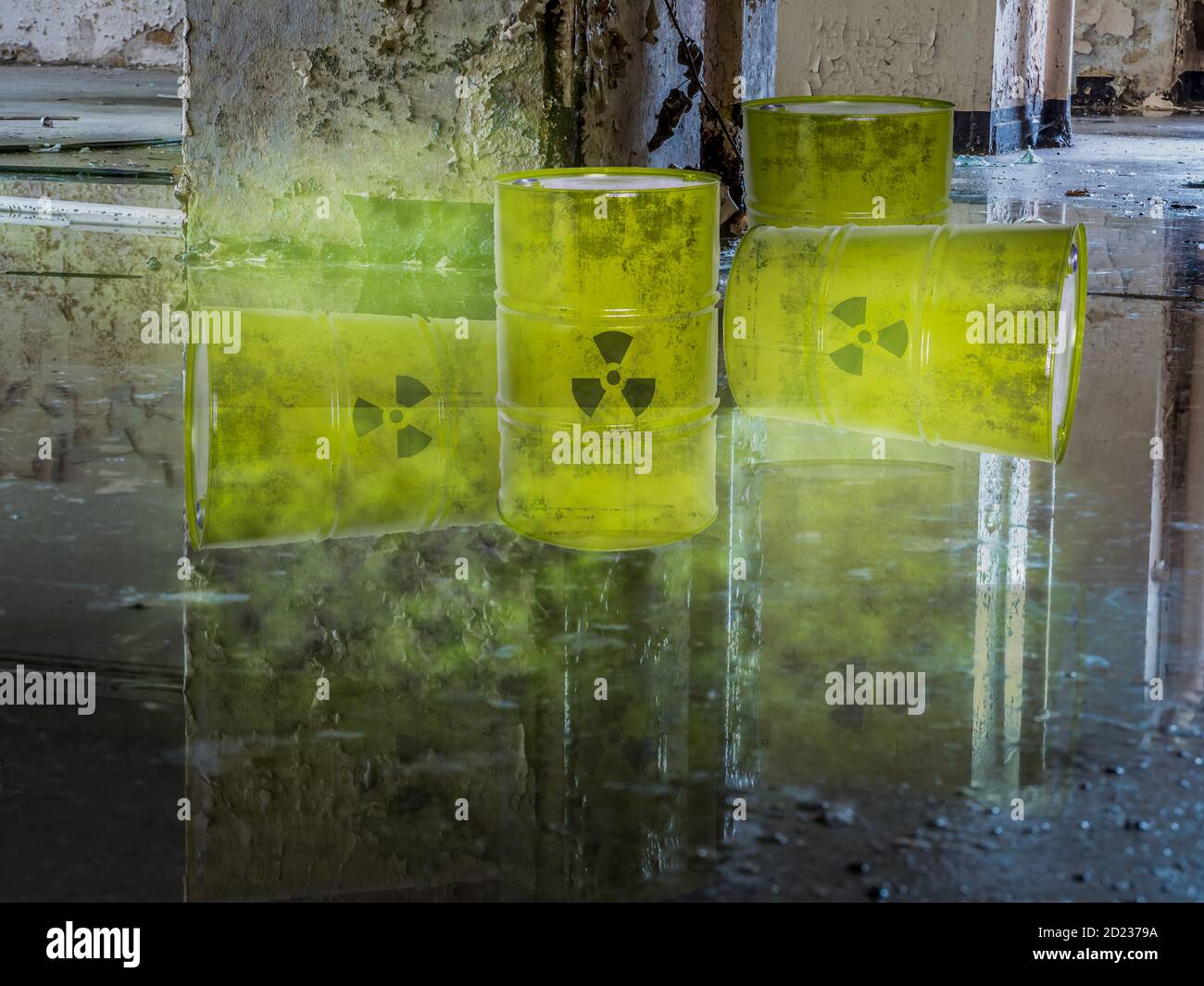 Rifiuti nucleari in barili distruzione ambientale Foto Stock