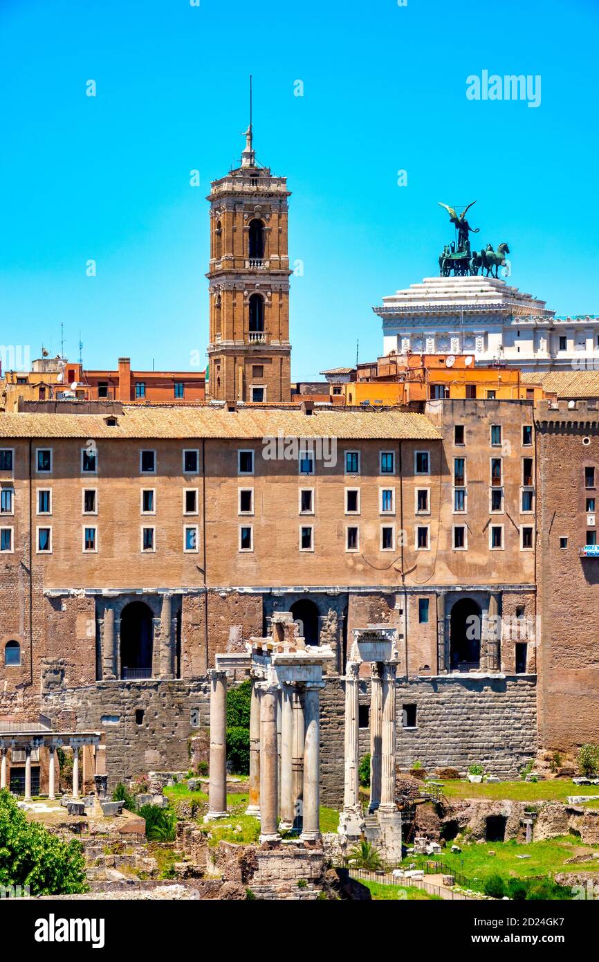 Vista posteriore del Campidoglio dal Foro Romano, Roma Italia Foto Stock