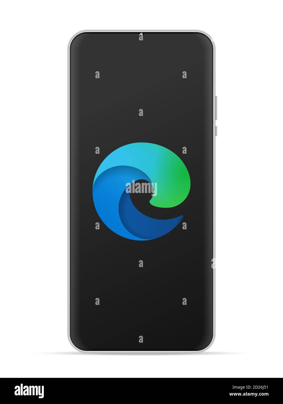 Icona del logo Microsoft Edge sullo schermo dello smartphone. Immagine vettoriale sfondo bianco. Foto Stock