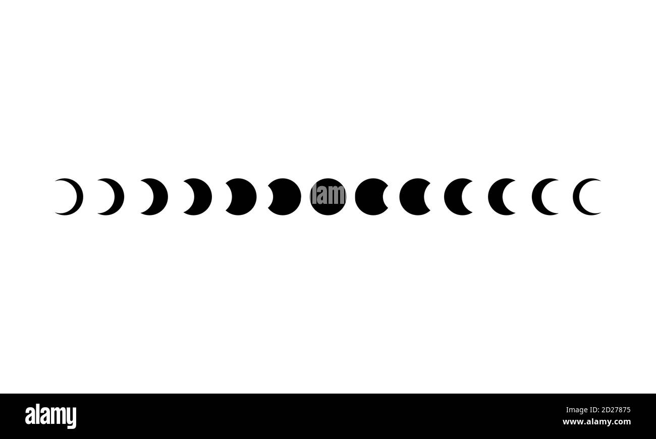 Icona fasi lunari impostata in nero. Astronomia. Spazio. Eclipse. Vettore su sfondo bianco isolato. EPS 10 Illustrazione Vettoriale