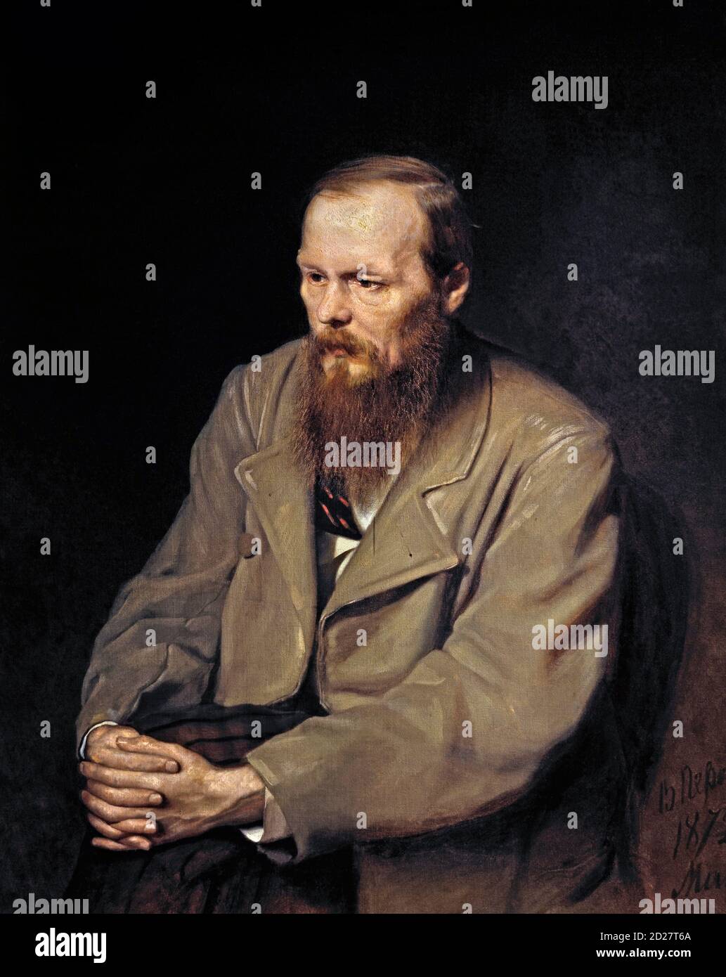 Dostoevskij. Ritratto dello scrittore russo Fyodor Mikhailovich Dostoevsky (1821-1881) di Vasily Perov, olio su tela, 1872. Fedor Dostoyevsky. Foto Stock