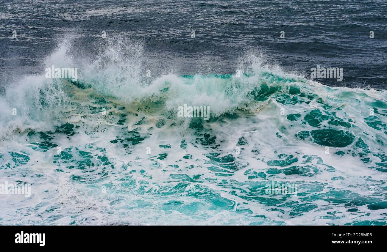 Grande onda verde spruzzi Foto Stock