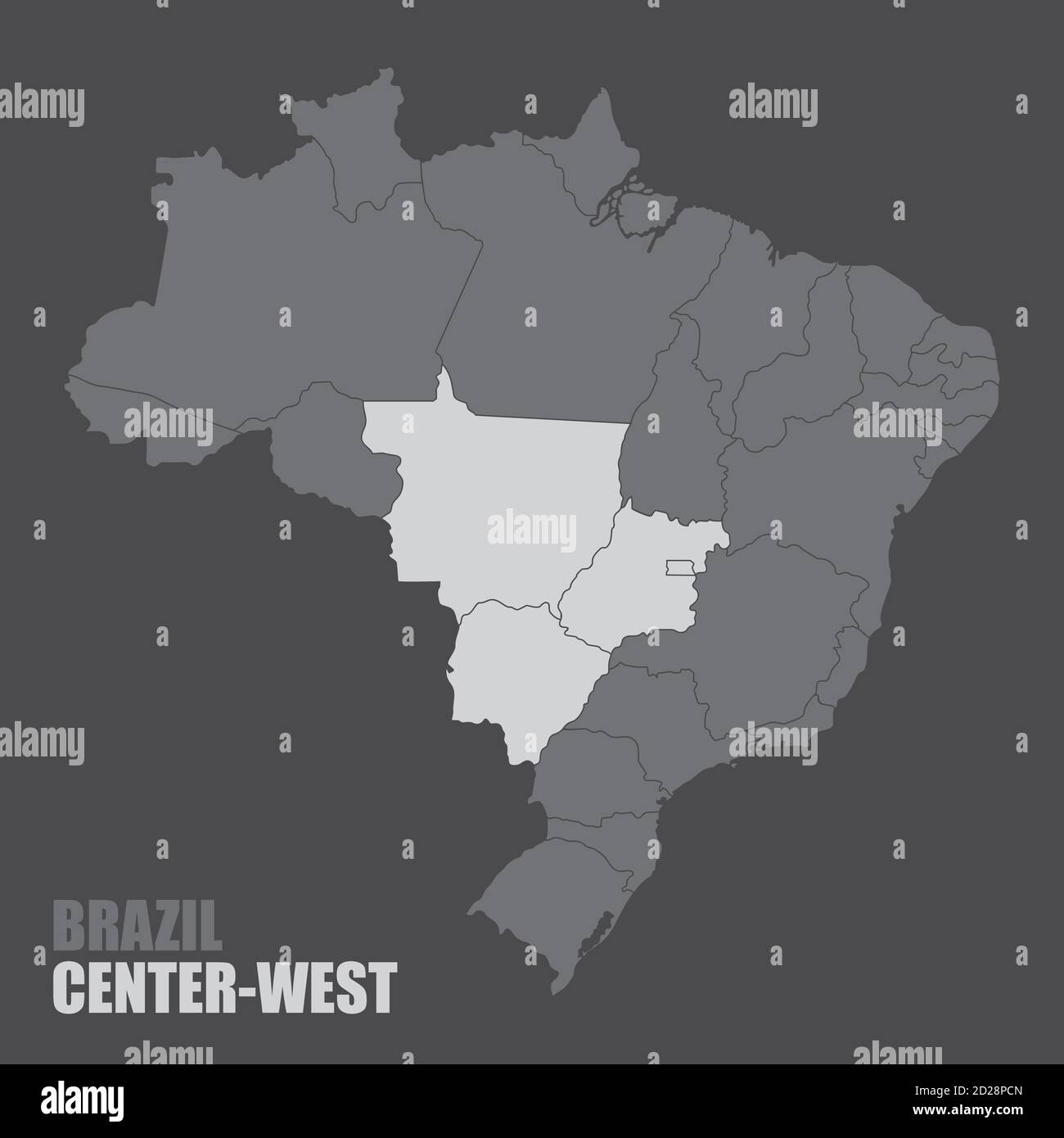 Mappa della regione Centro-Ovest del Brasile Illustrazione Vettoriale