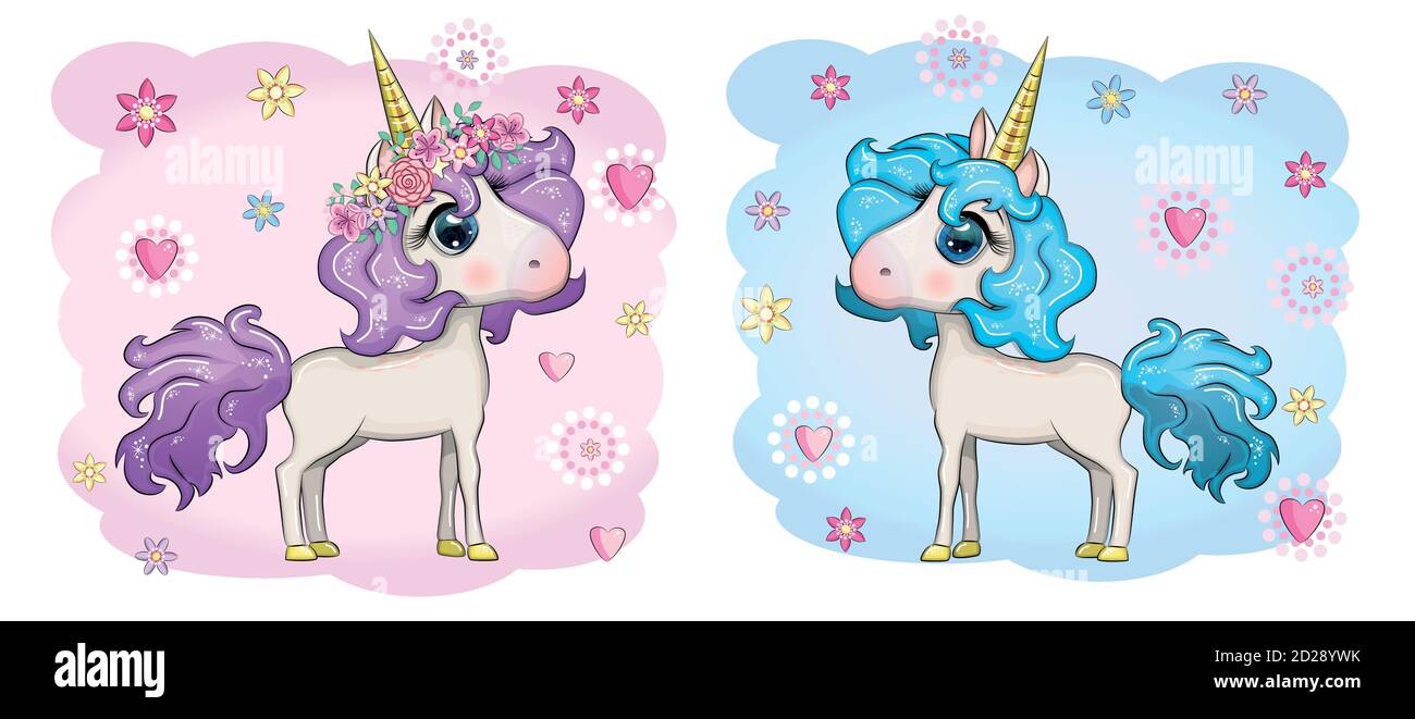 Biglietto Di Benvenuto Dell Acquazzone Del Bambino Con La Ragazza Carina Del Unicorn Del Cartoon E Ragazzo Immagine E Vettoriale Alamy
