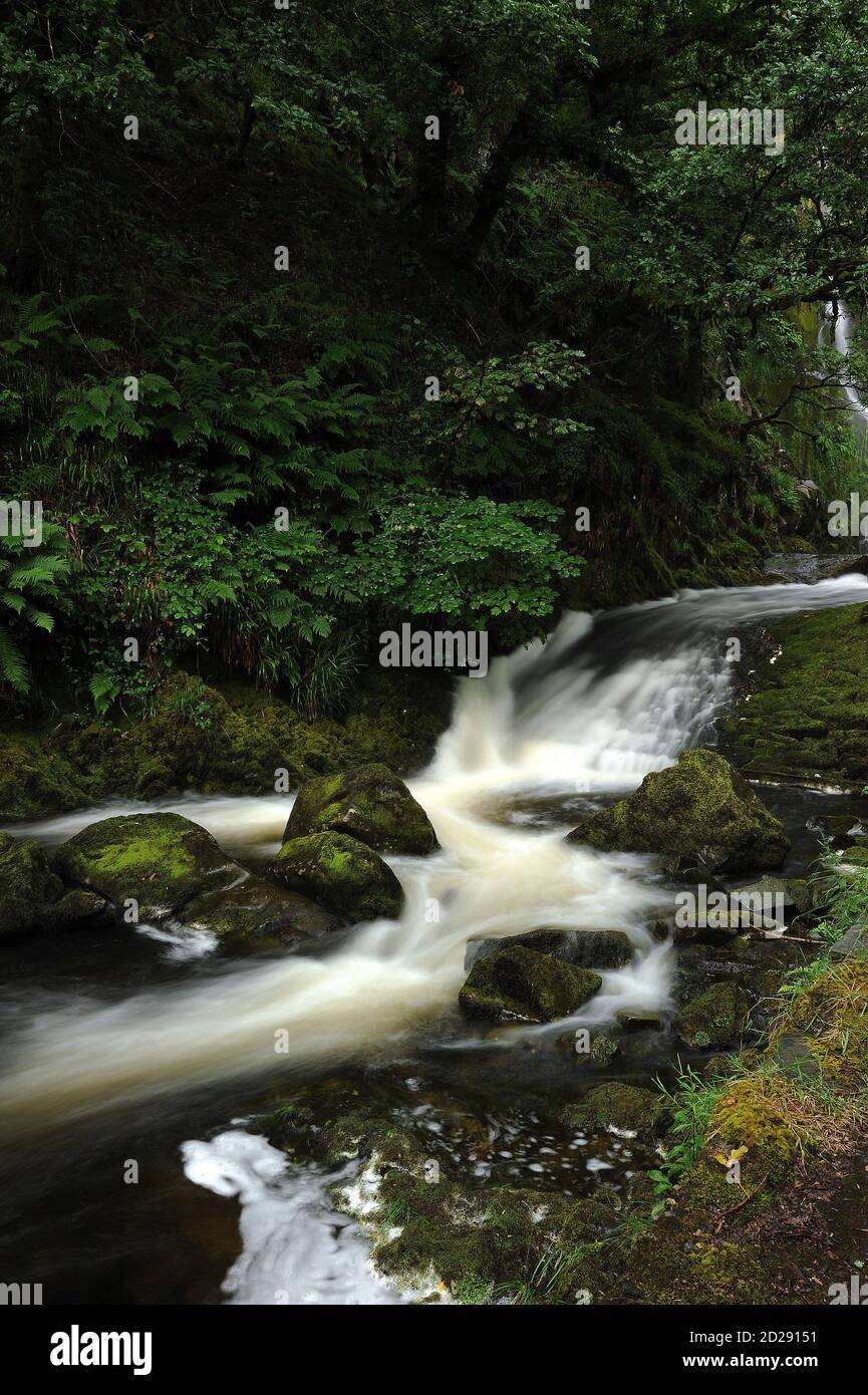 Afon Hwch sotto Rhaeadr Ceunant Mawr, Llanberis. Foto Stock