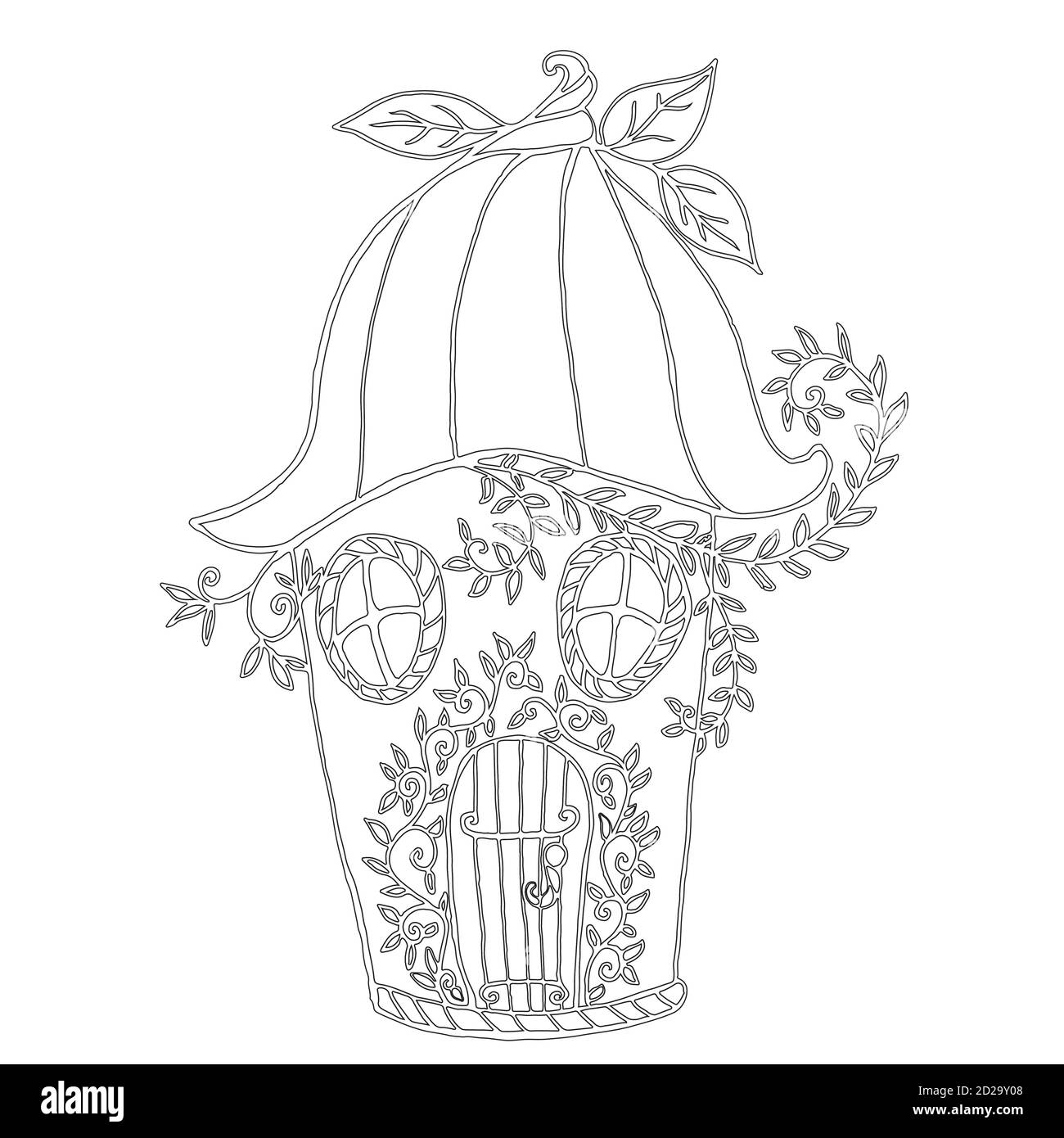 Fata casa Bellflower, libro da colorare per bambini. Illustrazione Vettoriale