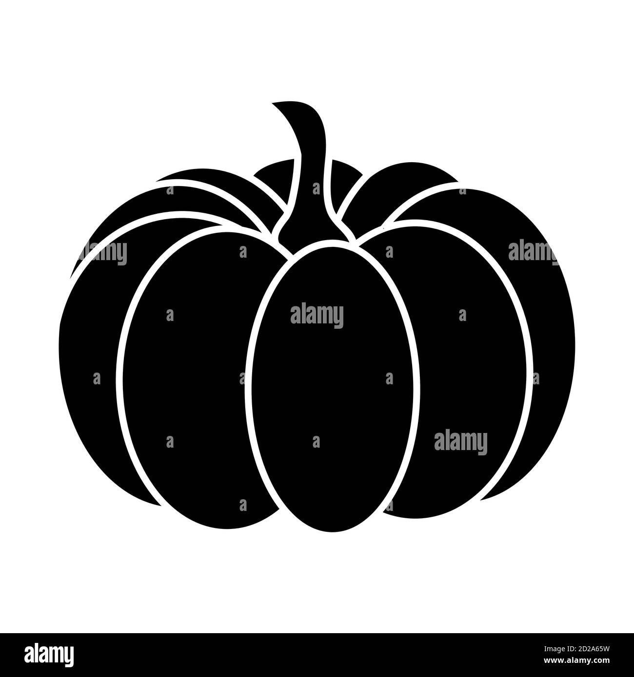 Silhouette di zucca isolata su bianco. Illustrazione simbolica autunnale dei cartoni animati per Halloween. Forma stagionale del ringraziamento per l'invito della festa. Autunno Illustrazione Vettoriale