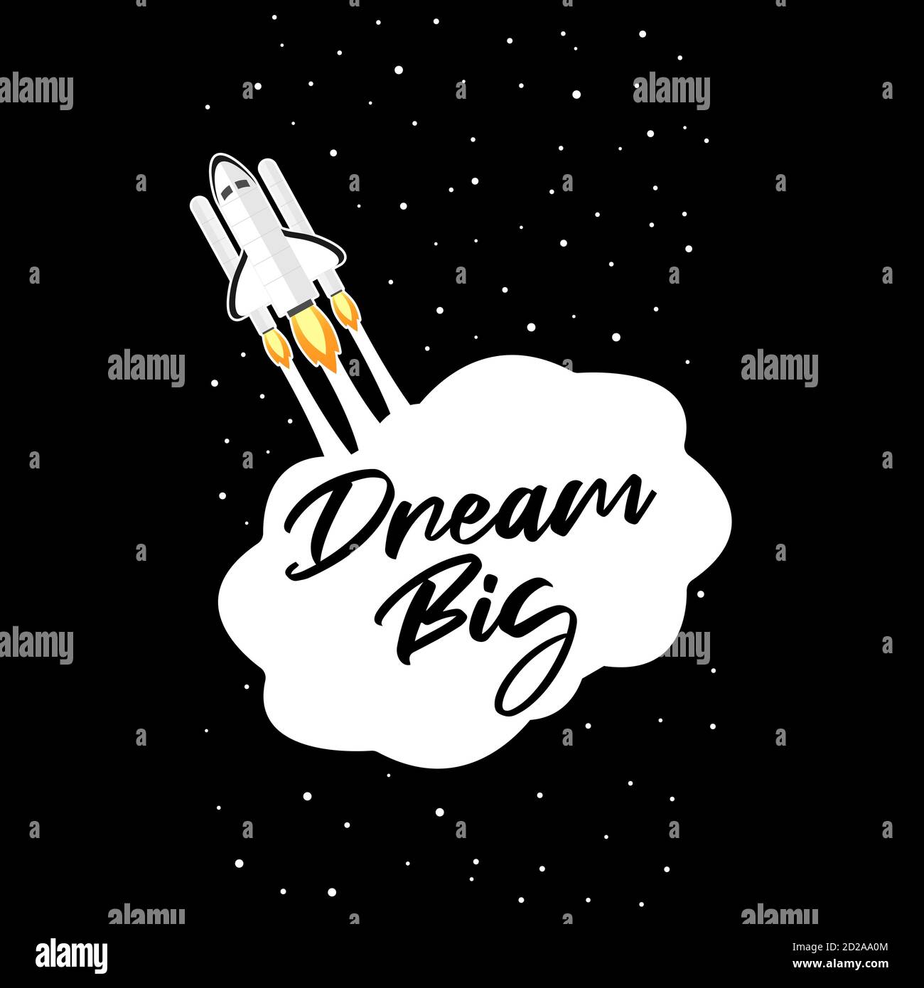 Dream Grande bolla di testo con l'icona del razzo Space Shuttle. Illustrazione vettoriale. Illustrazione Vettoriale