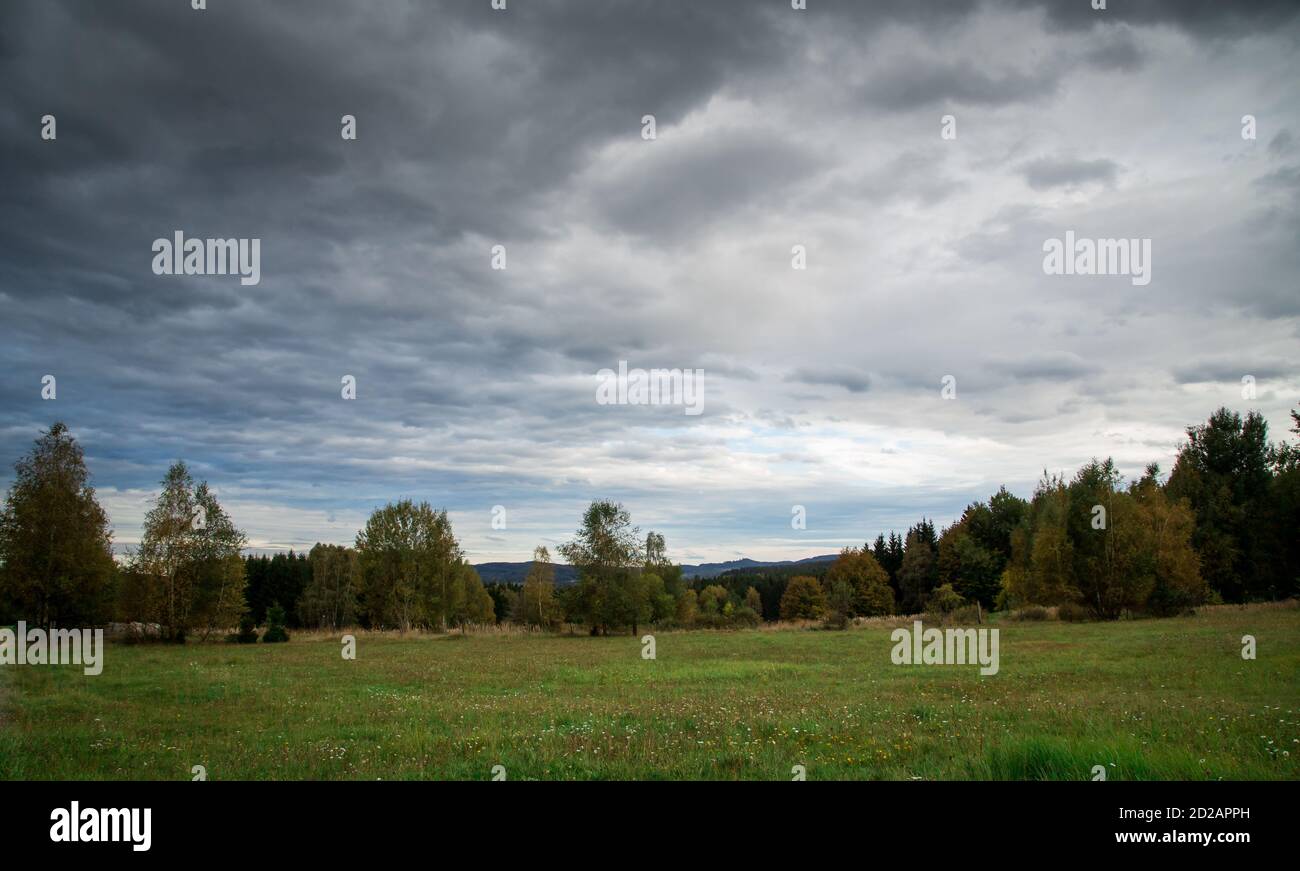 Paesaggio nel Waldviertel, Austria in un giorno nuvoloso d'autunno Foto Stock