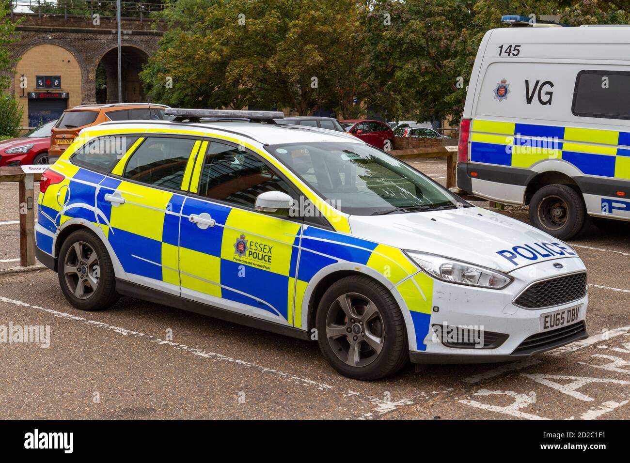 Un'auto di pattuglia della polizia di Essex parcheggiata a Chelmsford, Essex, Regno Unito. Foto Stock