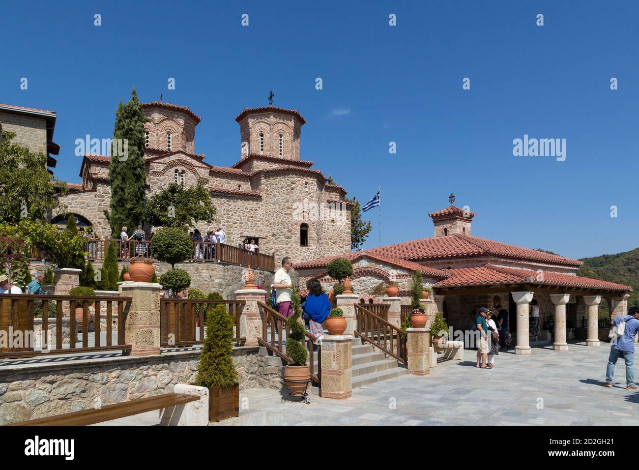 METEORA, GRECIA - 17 SETTEMBRE 2019: All'interno del Grande Monastero Meteoron di Meteora, Trikala, Grecia. Monasteri ortodossi orientali. Foto Stock