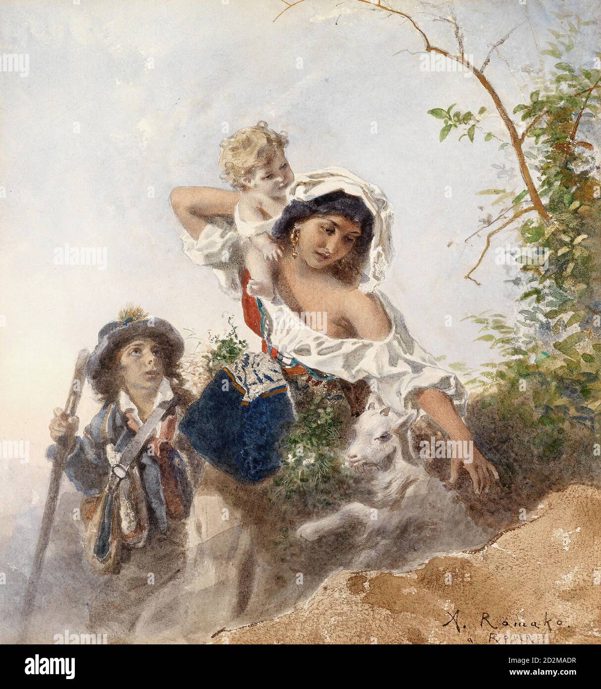 Romako Anton - Famiglia Pastore Italiana - Scuola austriaca - 19 ° secolo Foto Stock