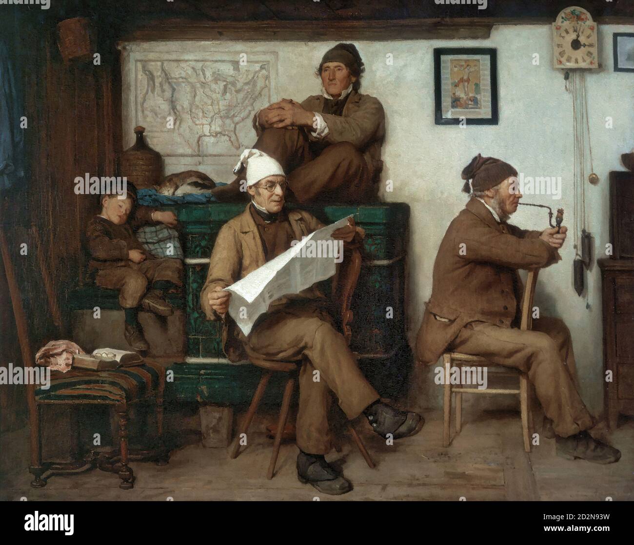 Anker Albert - Bauern Die Zeitung Lesend - Scuola Svizzera - 19 ° secolo Foto Stock