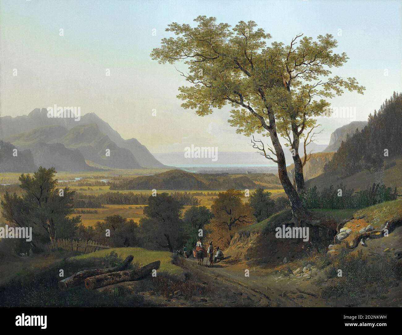 Diday François - Rhone-Ebene mit Genfersee - Scuola Svizzera - 19 ° secolo Foto Stock