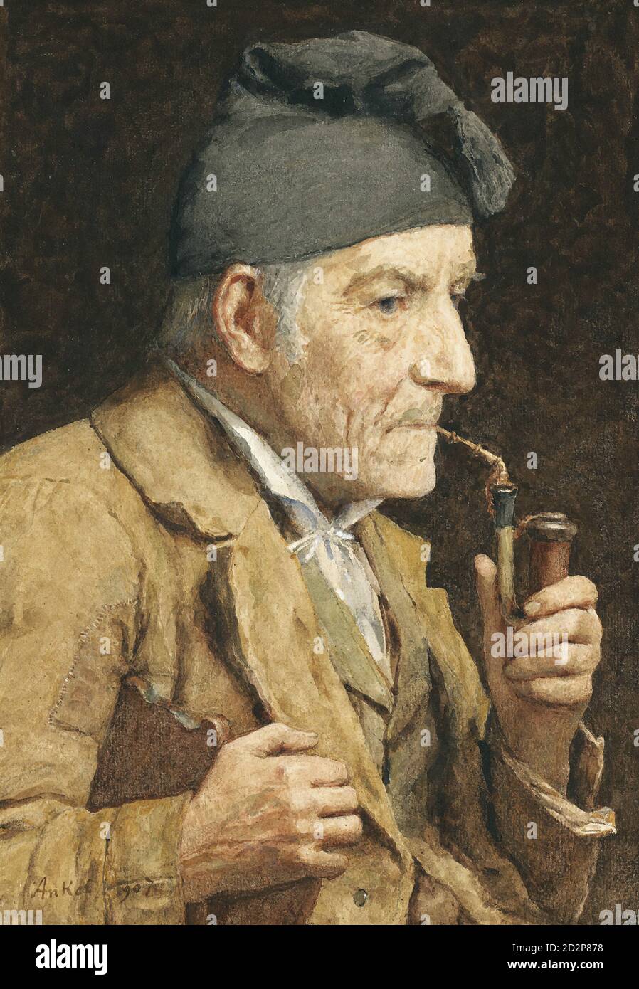 Anker Albert - Alter Mann Beim Pfeife Rauchen - Svizzero Scuola - 19 ° secolo Foto Stock
