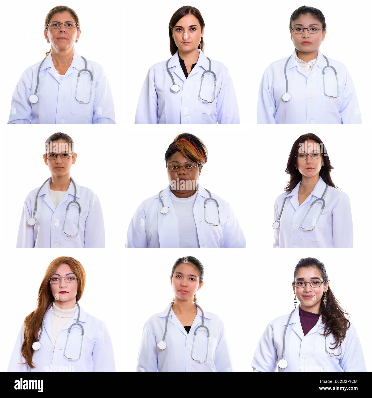 Collage di donne multietniche e miste come medici Foto Stock