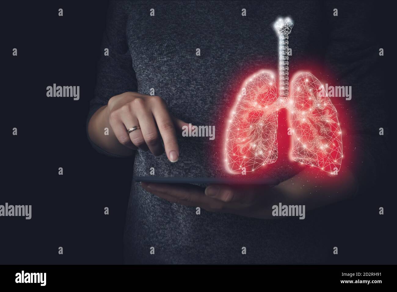 Bassi polmoni poly umani rossi su sfondo nero. Organo anatomico astratto Foto Stock