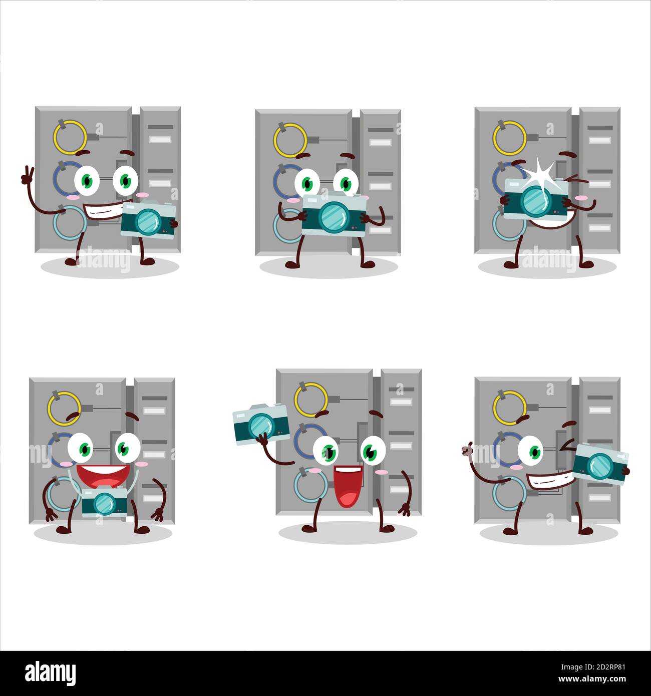 Fotografo professione emoticon con tra noi task macchina cartoon carattere Illustrazione Vettoriale