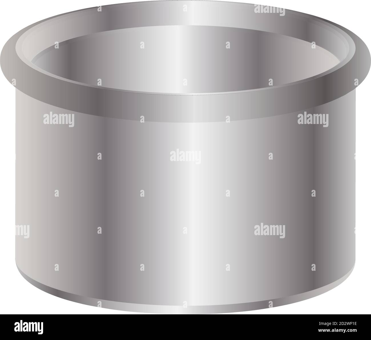 Tondino in metallo rotondo senza coperchio per prodotti diversi. Contenitore in acciaio o alluminio senza strati. disegno di illustrazione vettoriale 3d. Illustrazione Vettoriale