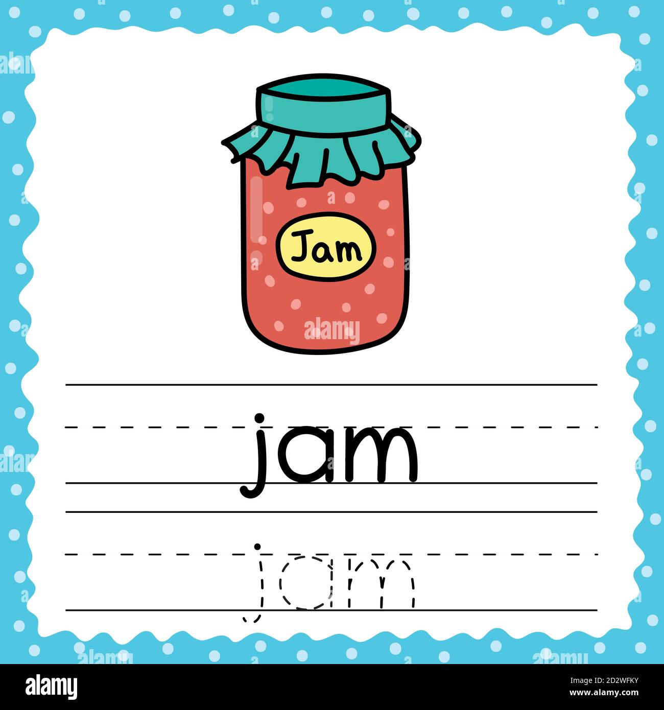 Flashcard parole traccia - Inceppamento. Pratica di scrittura per i capretti. Scheda flash con una semplice parola di tre lettere Illustrazione Vettoriale