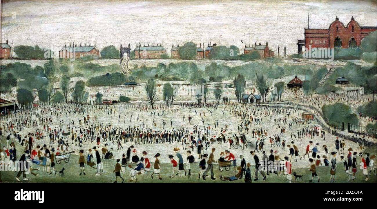 "Peel Park, Salford" di L.S. Lowry, uno dei 10 su 14 dipinti dell'artista Lancashire che sono stati venduti - un giorno prima di andare in mostra al pubblico. PA. VEDI LA STORIA DI PA LOWRY. Foto Stock
