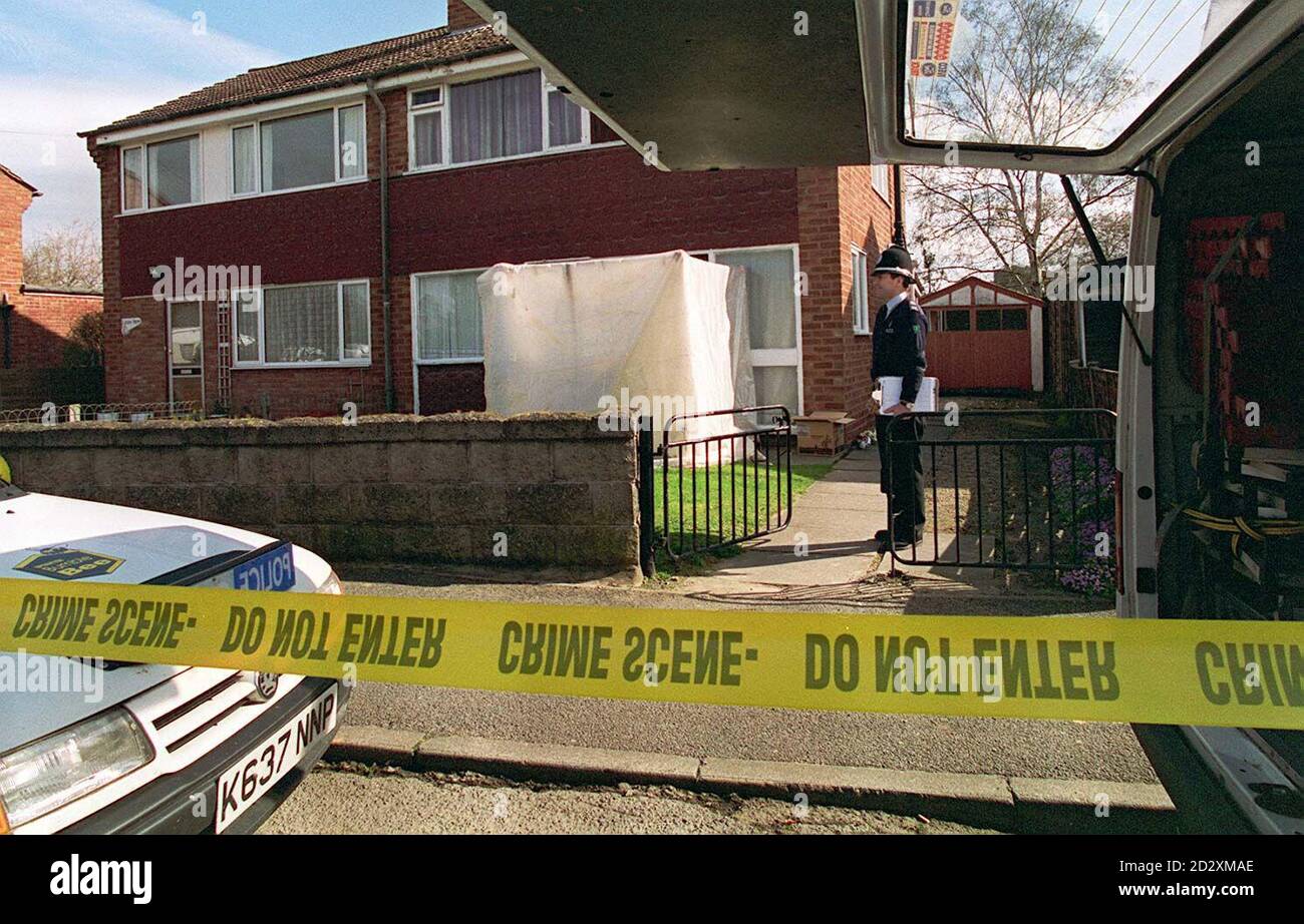 La casa della vedova Leominster di 90 anni, la signora Mary Lewis, trovata assassinata all'inizio della settimana. Un uomo di Telford sta aiutando la polizia di Mercia occidentale con le loro richieste. IMMAGINE DAVID JONES/PA. Foto Stock