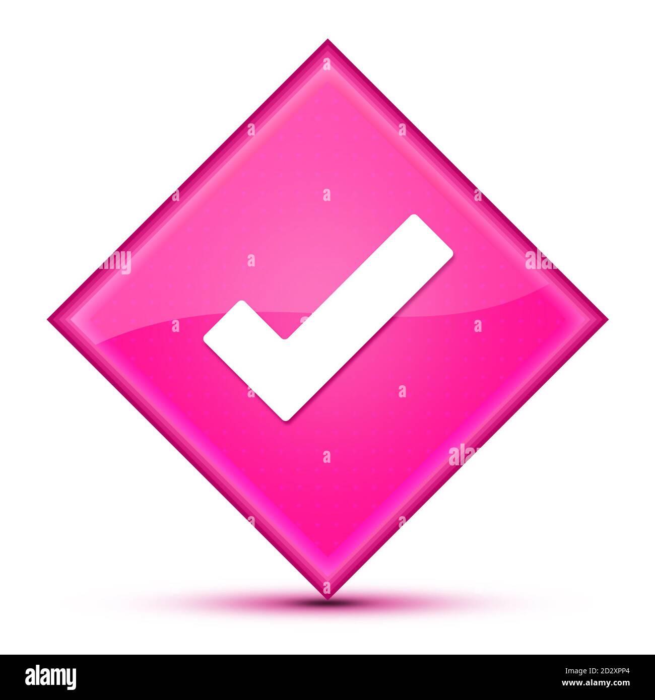 Icona del segno di spunta isolata su un lussuoso astratto a forma di diamante rosa ondulato illustrazione Foto Stock