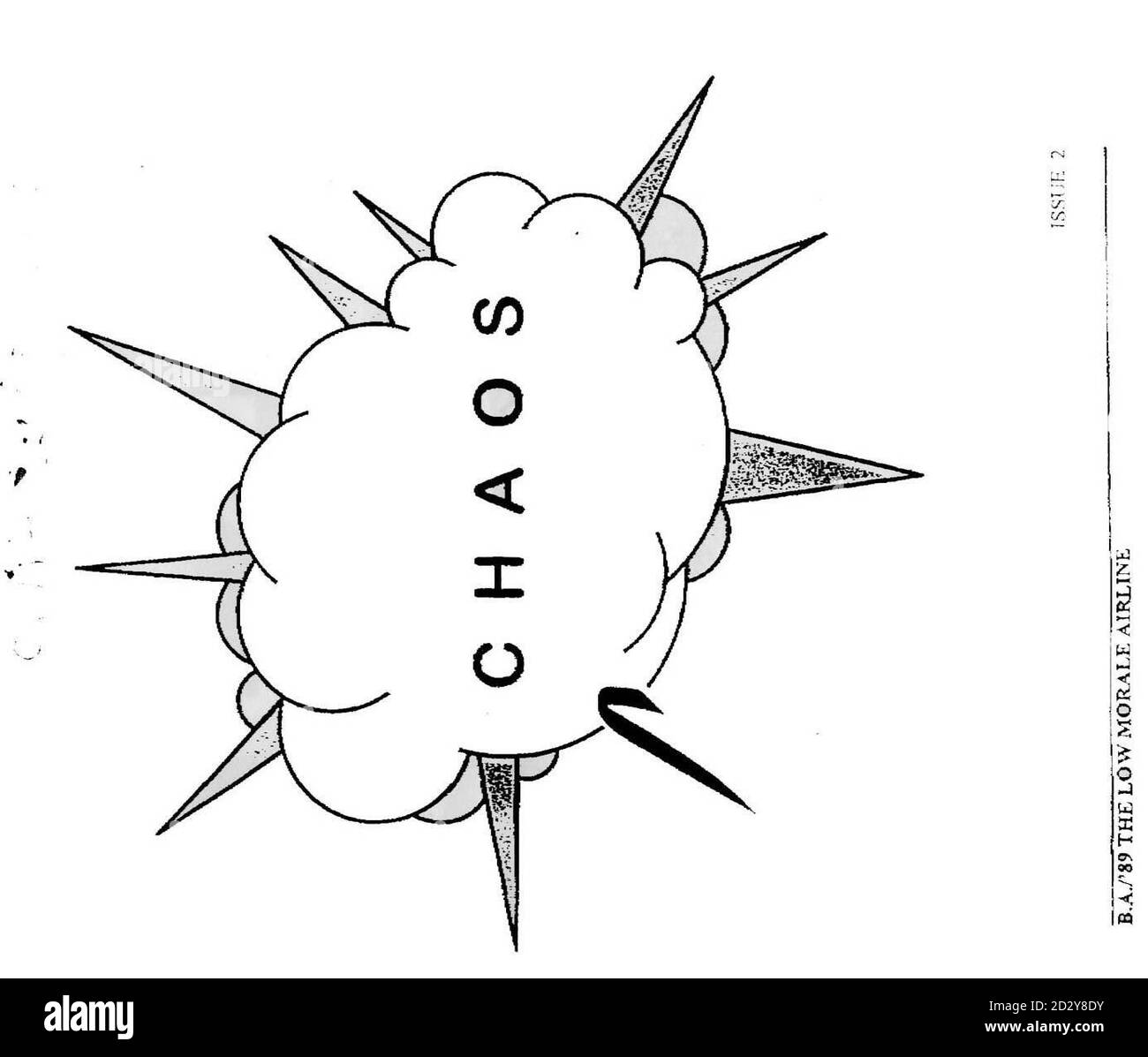 Uno dei volantini che dicono al personale di British Airways come fare soldi extra ritardando i voli, è emerso oggi (Venerdì). I volantini, distribuiti all'equipaggio di cabina con sede all'aeroporto di Heathrow di Londra, offrono una serie di suggerimenti su come tenere un aereo e quindi richiedere gli straordinari. Un opuscolo suggerisce anche di versare gocce oculari da un kit medico aereo nella bevanda dei piloti per farli ammalare. I volantini descrivono British Airways come la compagnia aerea a basso contenuto di dollari. Essi non sono firmati da nessun gruppo ufficiale di lavoratori o sindacato, ma portano il titolo di Caos. Vedere PA Story INDUSTRY BA. Disponibile solo in b/p. Foto Stock