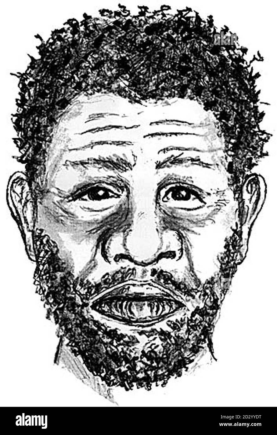 Un'impressione artistica dell'uomo che ha ucciso il churchgoer Herbie Williams, quando è scese da un autobus su Vauxhall Bridge Road a Londra in luglio. Una serie di immagini catturate su una telecamera CCTV che mostrano MR Williams, in confronto con il suo killer, sono stati pubblicati da Scotland Yard oggi (Martedì) e saranno mostrati sul Crimegatch UK della BBC stasera. Foto PA. Foto Stock