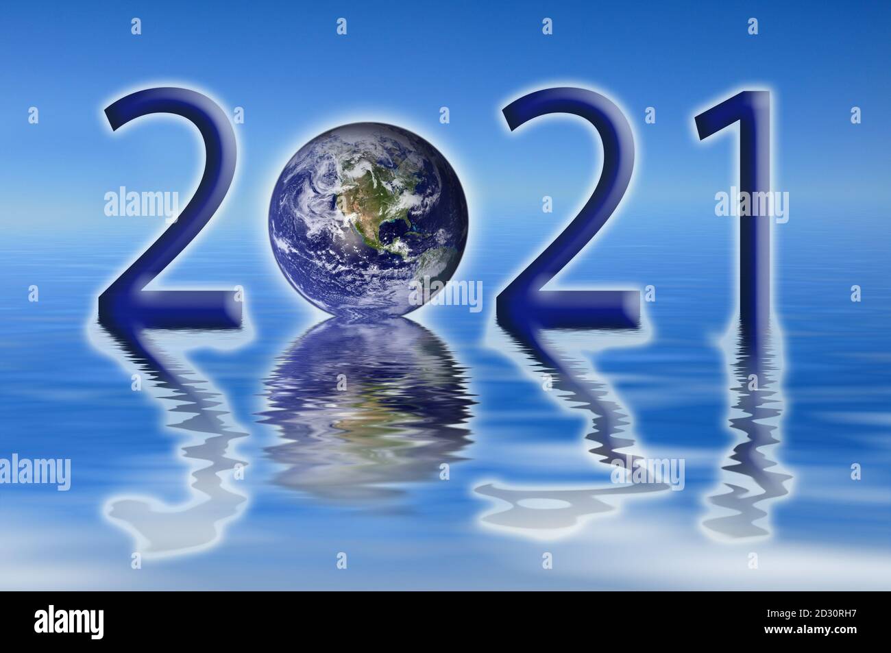 2021, nuovo anno per la terra, il cambiamento climatico e il concetto di ambiente Foto Stock