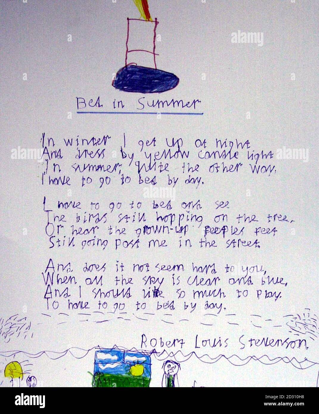 Il poema di Richard Gallagher, di 11 anni, gli ha vinto il vincitore assoluto delle esigenze speciali del Parker Prize 2000. Richard della Cathedral Primary School, Motherwell, Scozia scrive con una penna stilografica, usando un titolare speciale. Foto Stock
