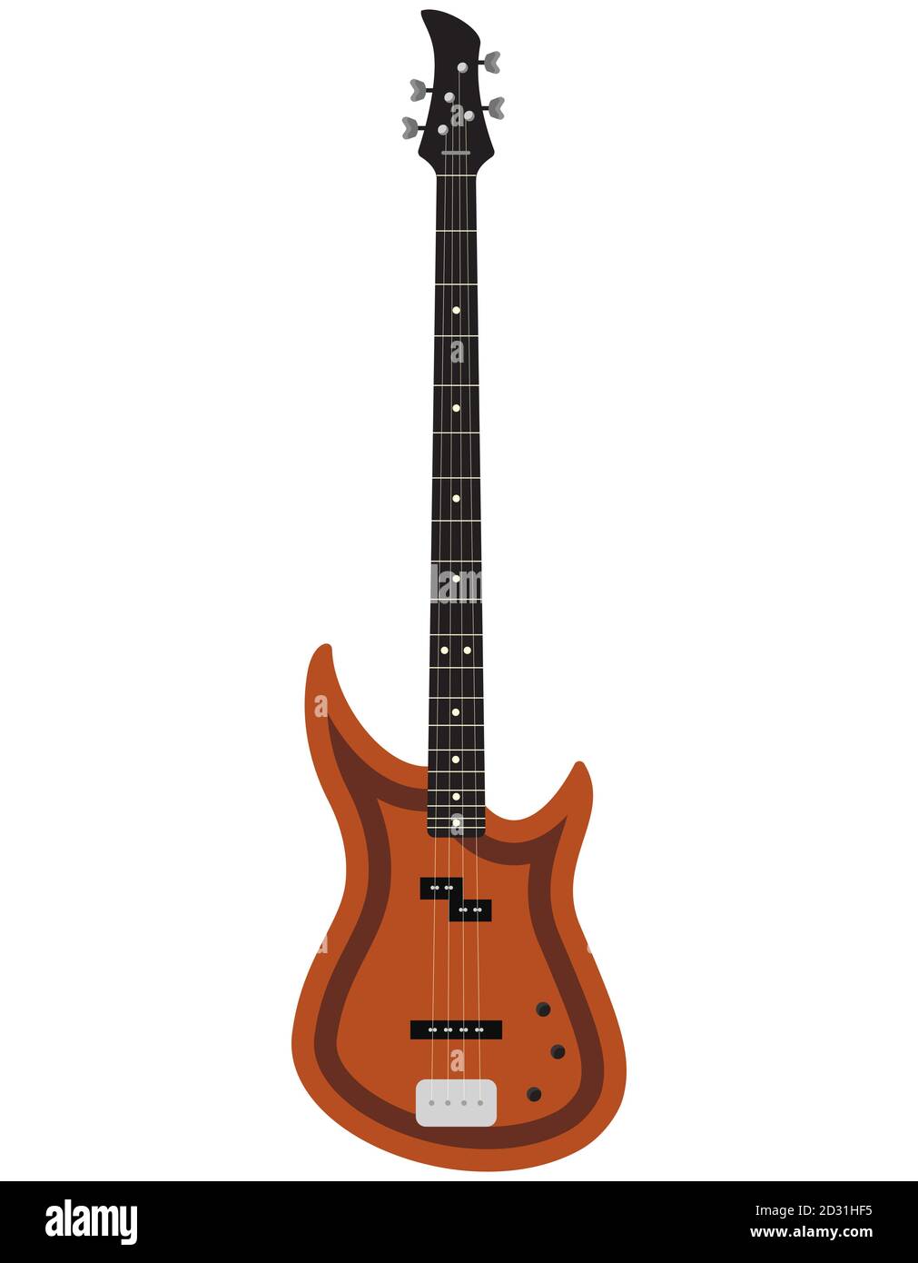 Chitarra elettrica marrone. Strumento musicale in stile cartoon. Illustrazione Vettoriale