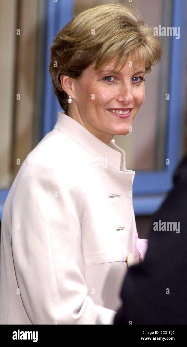 La Contessa di Wessex, che arriva al Centro risorse di iniziativa di disabilità a Camberley. È il suo primo impegno pubblico da quando sono emerse le accuse che Sophie era stato catturato in macchina fotografica, in un giornale 'che sta ', che ha fatto liutire i Royals senior e i politici principali. * che cosa sarebbe stato una visita relativamente bassa-chiave è diventato una frenesia dei mezzi di comunicazione quando la coppia reale è arrivata dalla loro casa vicina a Bagshot Park in Surrey. Foto Stock