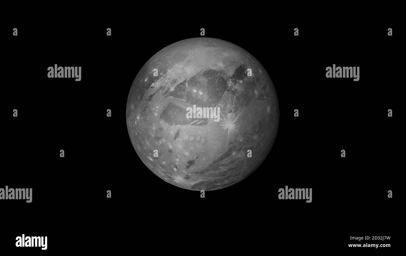 Ganymede satellite di Giove. illustrazione 3d Foto Stock