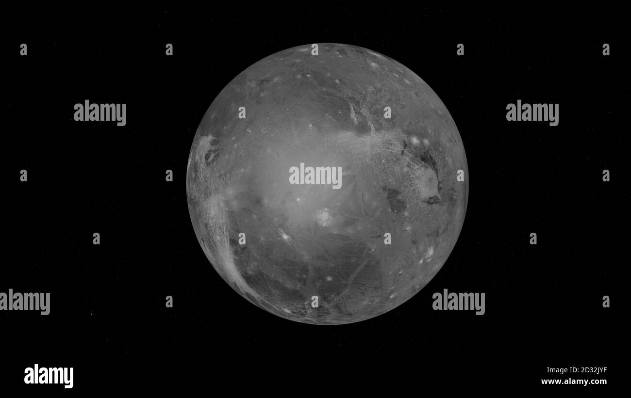 Ganymede satellite di Giove. illustrazione 3d Foto Stock
