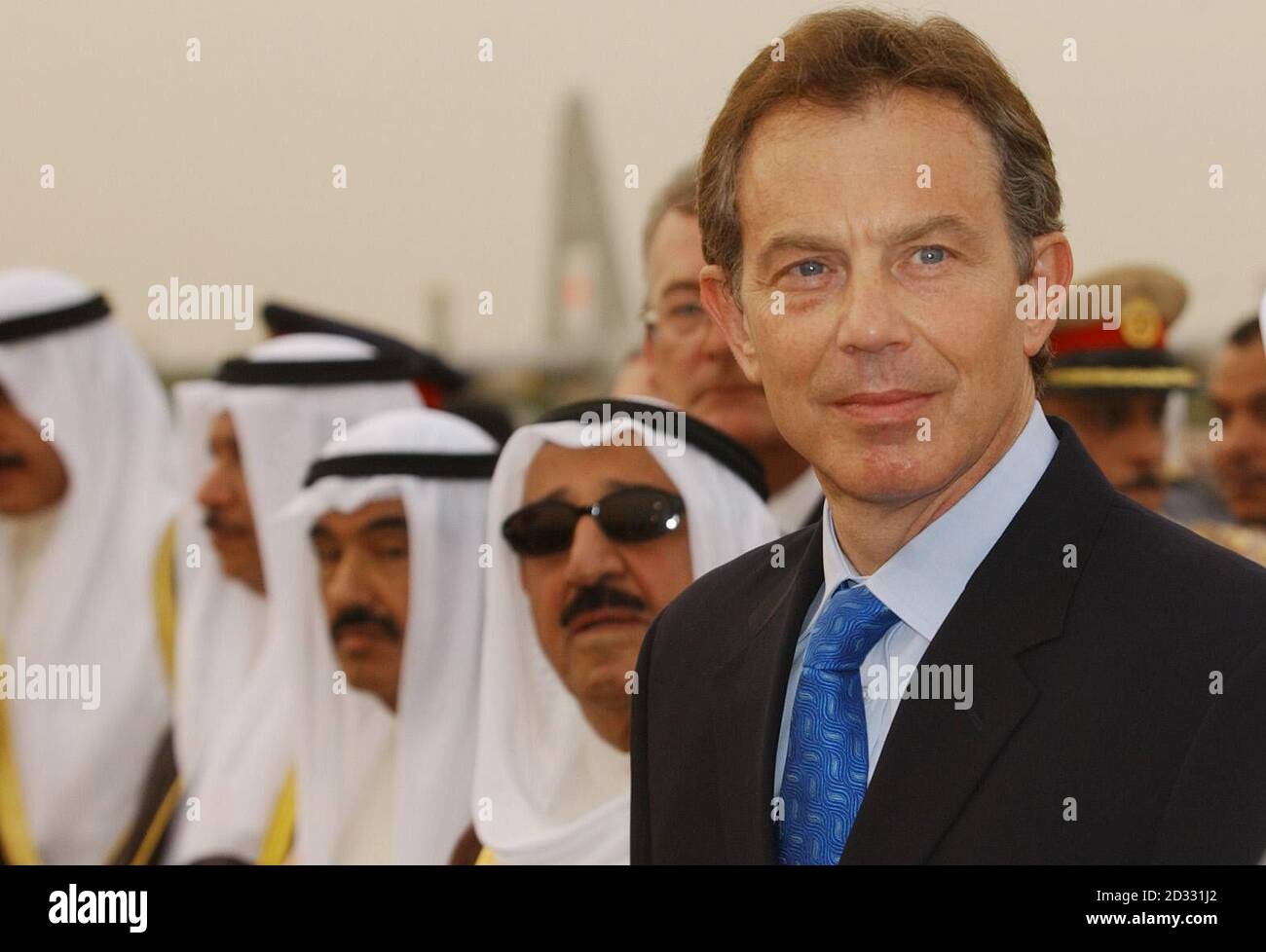 Il primo Ministro Tony Blair arriva in Kuwait per colloqui con il Principe ereditario e l'Emiro. Foto Stock