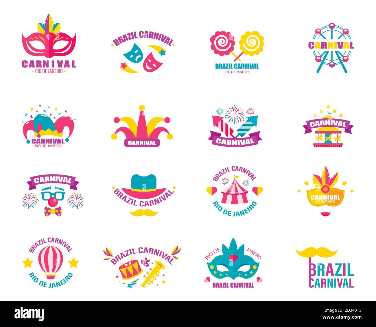 Carnevale brasiliano. Grande insieme di vettore iconc. Elementi di progettazione Illustrazione Vettoriale