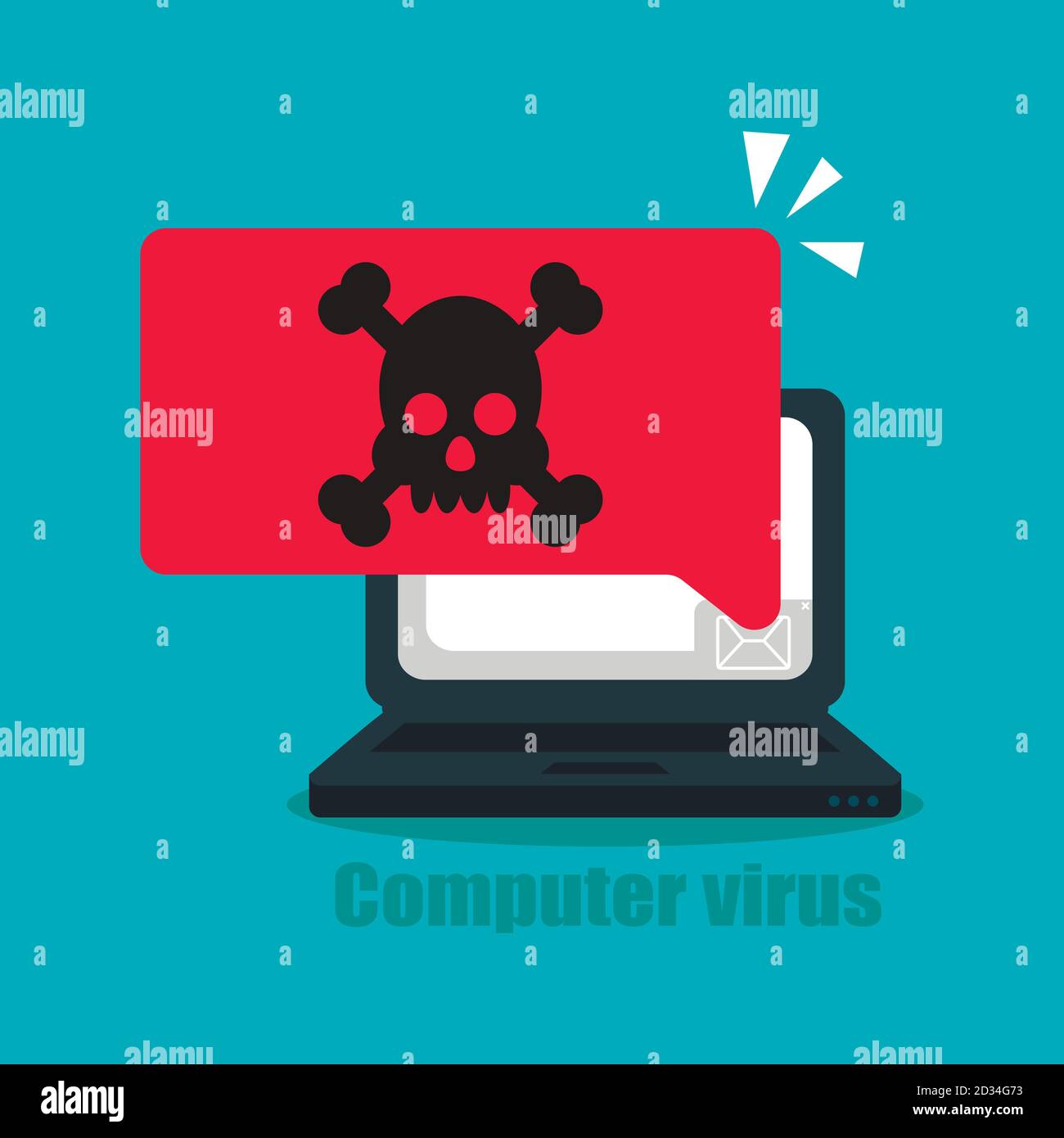 Avviso vettore laptop, concetto di malware, dati spam, frodi web, connessione non sicura, frodi online, virus Illustrazione Vettoriale