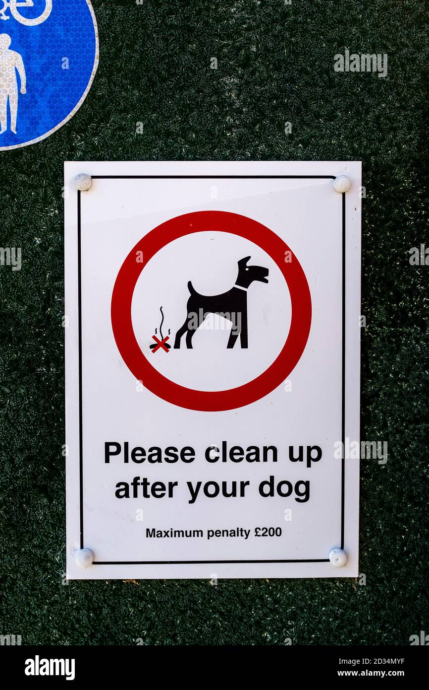 Un cartello della Spiaggia che chiede alla gente di pulire dopo i loro cani, Seaford, Sussex orientale, Regno Unito. Foto Stock