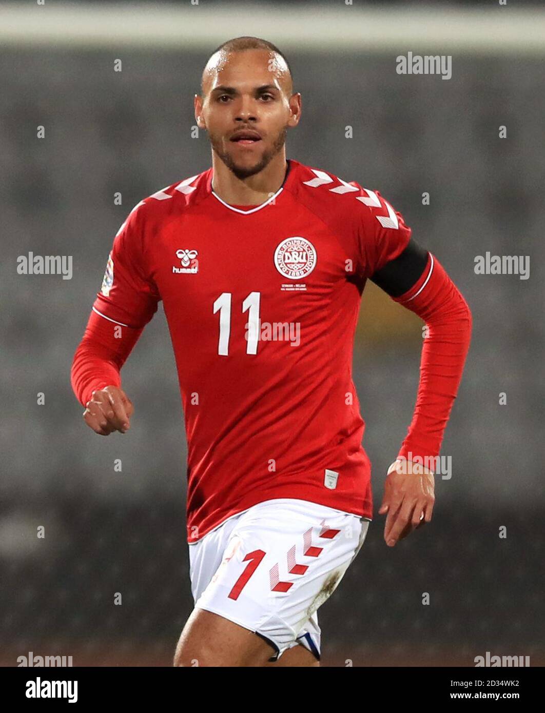 Martin Braithwaite della Danimarca durante la UEFA Nations League, gruppo B4 match a Ceres Park, Aarhus. PREMERE ASSOCIAZIONE foto. Data immagine: Lunedì 19 novembre 2018. Vedi PA storia CALCIO Danimarca. Il credito fotografico dovrebbe essere: Simon Cooper/PA Wire. RESTRIZIONI: Solo per uso editoriale. Nessun uso commerciale. Foto Stock