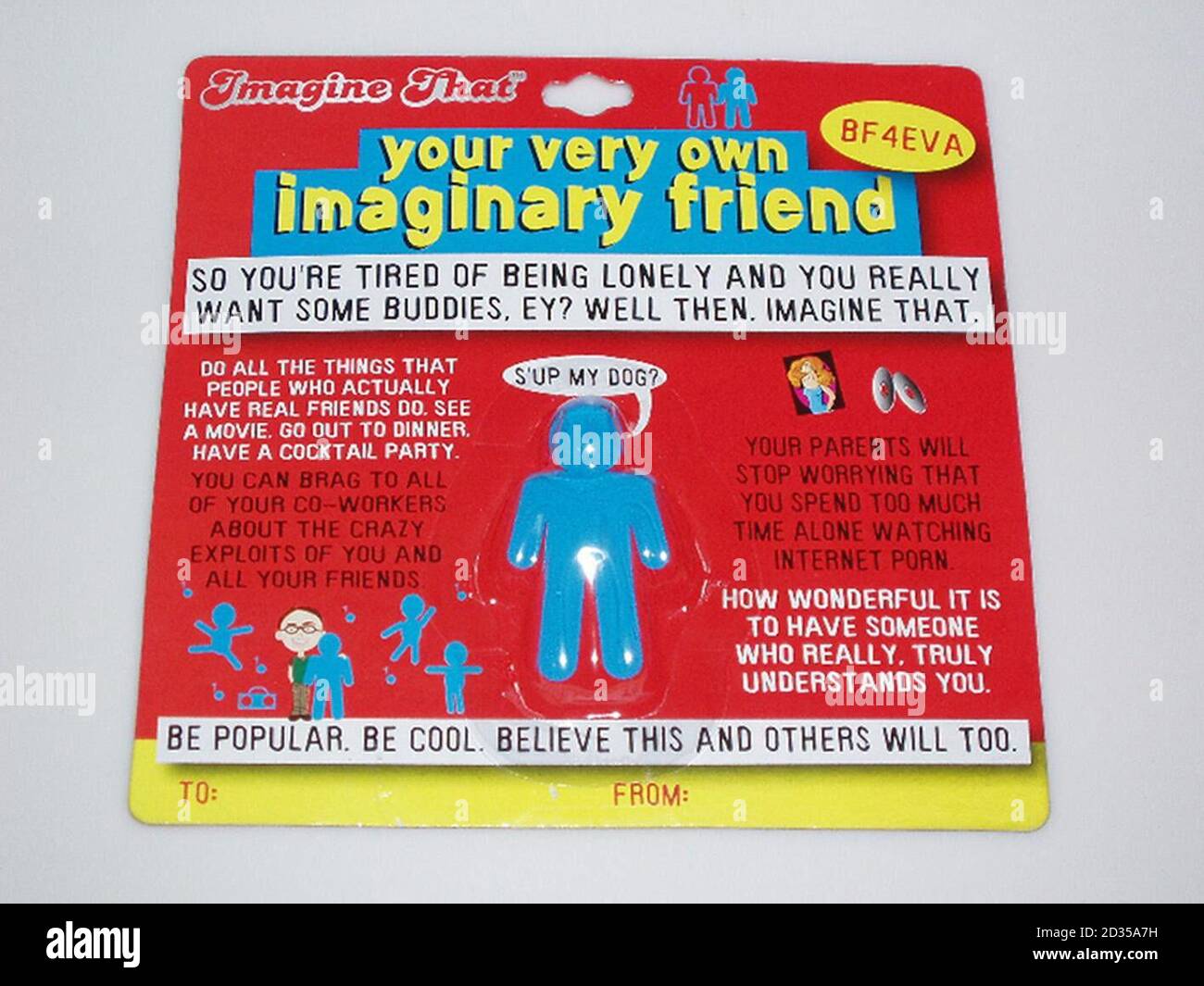 Il regalo diabolico il giocattolo del popolo 'immaginario amico'. I sostenitori dell'ambiente condannano un'azienda di regali per aver venduto pacchetti vuoti agli adolescenti nel periodo fino a Natale. Amici della Terra e Waste Watch ha detto che il dono diabolico la gente 'immaginario amico' può essere il più grande spreco di imballaggio visto sugli scaffali. Foto Stock