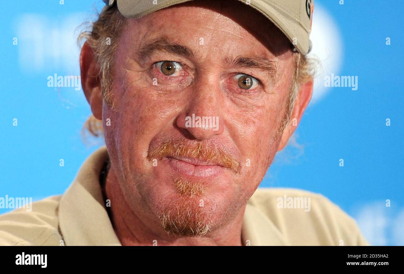 Miguel Angel Jimenez durante una conferenza stampa durante il primo round dell'Open Championship 2009 al Turnberry Golf Club, Ayrshire. Foto Stock