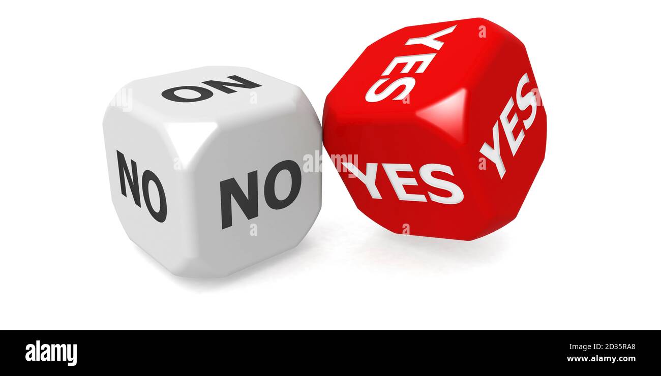 Dadi con sì e senza parola, rendering 3D Foto Stock