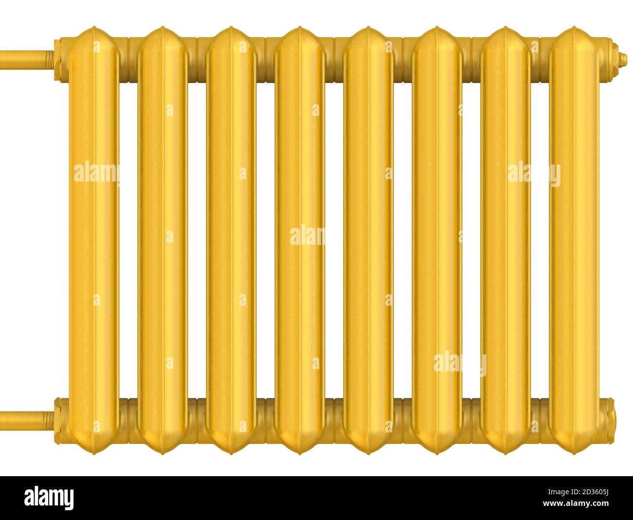 Radiatore di riscaldamento dorato. Sezione di radiatori dorati isolati su sfondo bianco. Illustrazione 3D Foto Stock